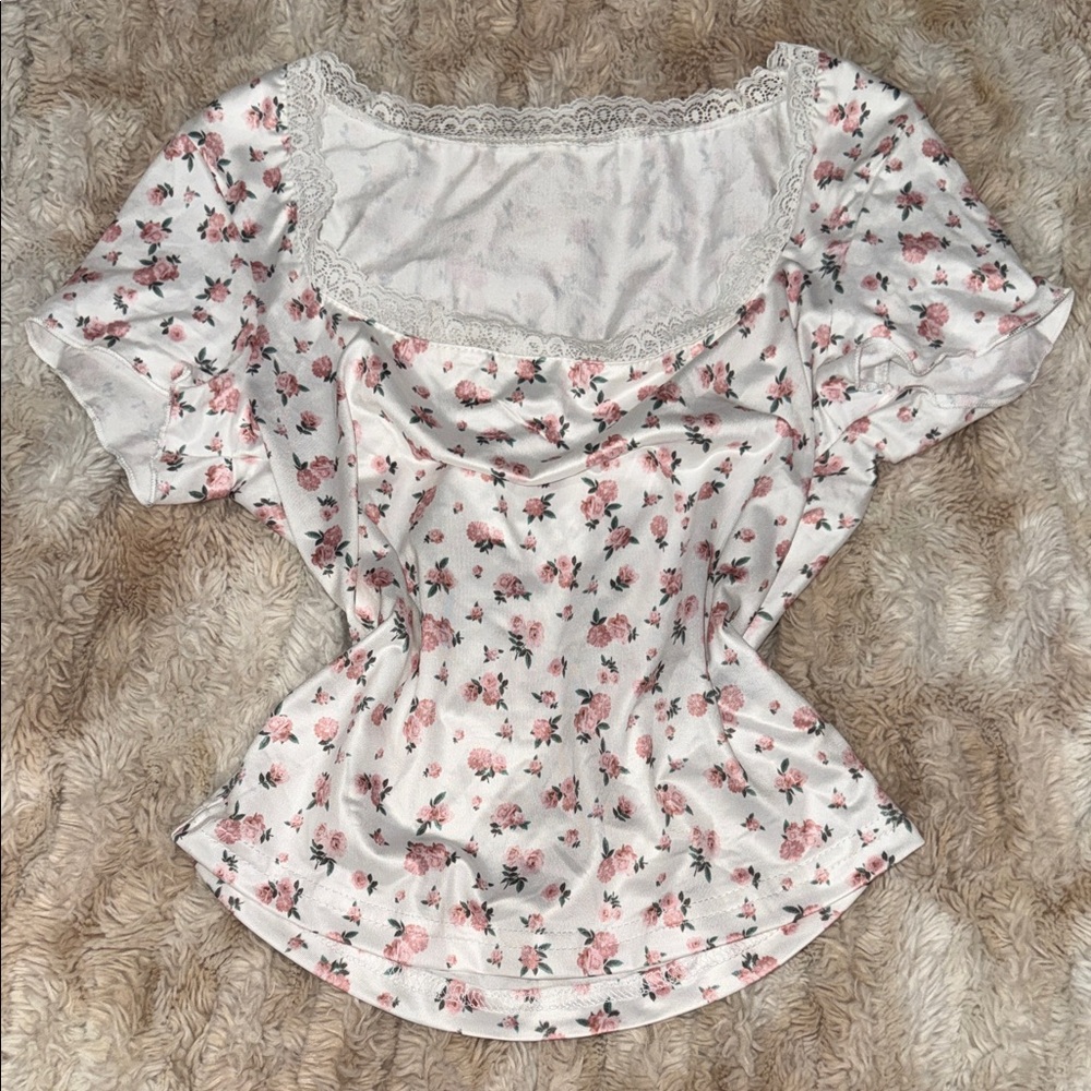 H&M Pink Floral Lace Blouse